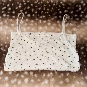 Brandy Melville Cream Ribbed Tank with Navy Logo Tag